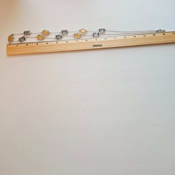 Kate Spade Long Station Resin Stones Yellow Gray Silver-Tone Chain Necklace - Picture 4 of 5